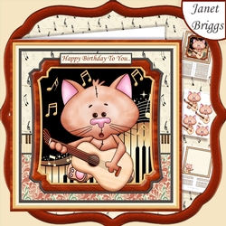 CAT PLAYING GUITAR 7.5 Decoupage & Insert Kit