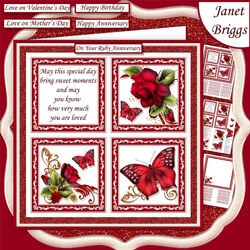 RED ROSES BUTTERFLIES & VERSE SQUARES 7.5 Quick Layer Card & Insert Mini Kit