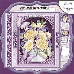 CREAM PEONIES & BUTTERFLIES All Occasions Quick Card & Insert Mini Kit