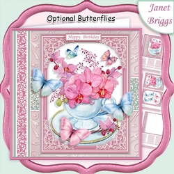 ORCHIDS IN TEACUP 7.5 All Occasions Quick Card & Insert Mini Kit