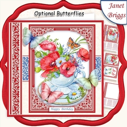 POPPIES IN TEACUP 7.5 All Occasions Quick Card & Insert Mini Kit