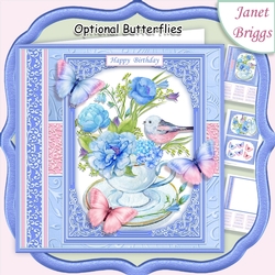 BLUE FLORAL TEACUP 7.5 All Occasions Quick Card & Insert Mini Kit