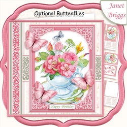 PINK FLORAL TEACUP 7.5 All Occasions Quick Card & Insert Mini Kit