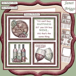 WINE HAPPINESS Humorous 7.5 Quick Card Decoupage & Insert Mini Kit