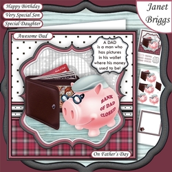 BANK OF DAD 7.5 Humorous Birthday or Fathers Day Decoupage & Insert Mini Kit