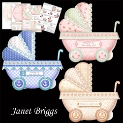 New Baby Boy or Girl Pram Shape Cards Bumper Kit
