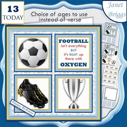 FOOTBALL PALE BLUE 7.5 Quick Card Verse or Ages Decoupage & Insert Mini Kit