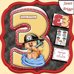 Age 3 Shaped Card Insert & Optional Fireman Ted Decoupage Kit