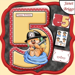 Age 5 Shaped Card Insert & Optional Fireman Ted Decoupage Kit