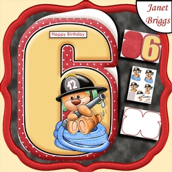 Age 6 Shaped Card Insert & Optional Fireman Ted Decoupage Kit