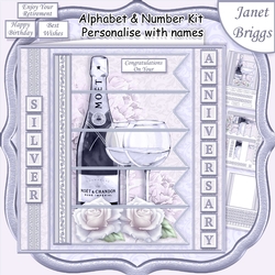 CHAMPAGNE 7.5 Alphabet Silver Wedding Anniversary Alphabet & Age Card Kit
