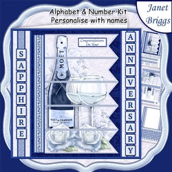 CHAMPAGNE 7.5 Alphabet Sapphire Wedding Anniversary Alphabet & Age Card Kit 