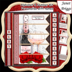CHAMPAGNE 7.5 Alphabet Ruby Wedding Anniversary Alphabet & Age Card Kit