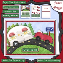 CARAVAN OVER THE HILL Humorous A5 Decoupage & Insert Mini Kit