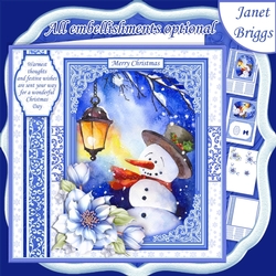 SNOWMAN IN LAMPLIGHT Christmas 7.8 Quick Layer Card or Decoupage Mini Kit