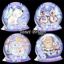 CHRISTMAS 8x8 SNOW GLOBE SHAPED ROCKER CARDS Bumper Kit set 2
