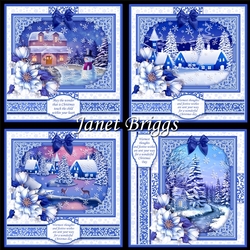 BLUE CHRISTMAS SCENES 7.8 Quick Layer Cards or Decoupage Bumper Kit