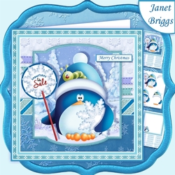 PENGUIN SELLING SNOWFLAKES 7.5 Christmas Decoupage & Insert Mini Kit