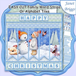 SNOWMAN & BEARS Christmas Easy Cut Word Strips or Alphabet Tiles Word Kit