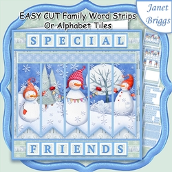 3 SMILEY SNOWMEN Christmas Easy Cut Word Strips or Alphabet Tiles Word Kit