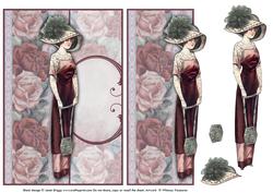Lady & Roses in Burgundy Cut Away Card Front