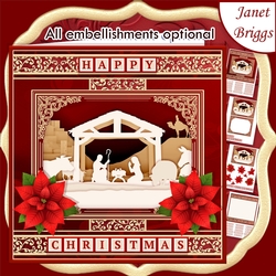 NATIVITY SILHOUETTE  RED 7.8 Quick Layer Card or Decoupage Mini Kit