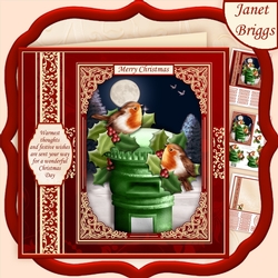 CHRISTMAS ROBINS ON GREEN IRISH POST BOX 7.5 Decoupage & Insert Mini Kit