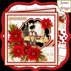 CHRISTMAS POINSETTIA & ELEGANT LADY 7.5 Decoupage & Insert Mini Kit