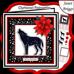 STARRY WOLF & POINSETTIA Christmas or Birthday 7.5 Quick Card