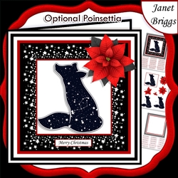 STARRY FOX & POINSETTIA Christmas or Birthday 7.5 Quick Card