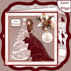 CHRISTMAS LADY IN RED EVENING DRESS 7.5 Decoupage & Insert Mini Kit