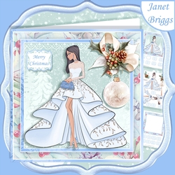 CHRISTMAS LADY IN ICE BLUE EVENING DRESS 7.5 Decoupage & Insert Mini Kit