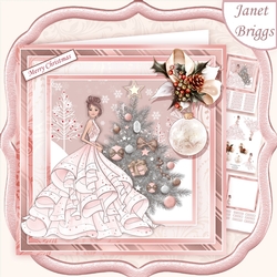 ROSE GOLD CHRISTMAS TREE & LADY Long Dress 7.5 Decoupage & Insert Mini Kit