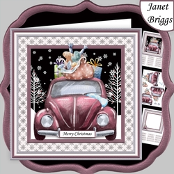 CHRISTMAS BEETLE CAR 7.5 Decoupage & Insert Mini Kit