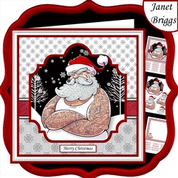 SANTA WITH TATTOOS Christmas 7.5 Decoupage & Insert Mini Kit