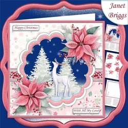 WHITE DEER & POINSETTIA 7.5 Christmas Decoupage & Insert Mini Kit