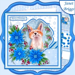 FOX & BLUE POINSETTIA 7.5 Christmas Decoupage & Insert Mini Kit