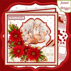 FOX FAMILY & POINSETTIA 7.5 Christmas Decoupage & Insert Kit