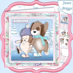 SKATING PUPS 7.5 Christmas Decoupage & Insert Mini Kit