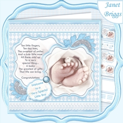 BABY TOES & VERSE Blue New Baby Boy 7.5 Decoupage & Insert Mini Kit