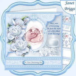CHRISTENING BOY TOES & ROSES Blue 7.5 Decoupage & Insert Kit