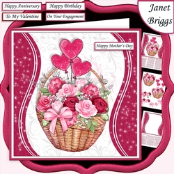 PINK ROSE BASKET 7.5 Decoupage & Insert Mini Kit All Occasions