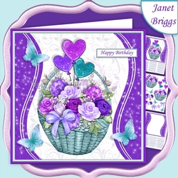 PURPLE ROSE BASKET 7.5 Decoupage & Insert Mini Kit All Occasions