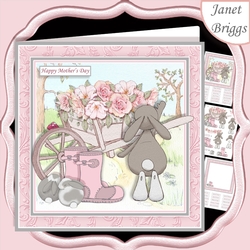 BUNNY & WHEELBARROW 7.5 Decoupage & Insert Mini Kit Various Occasions