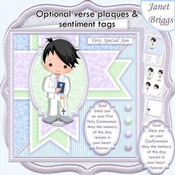 1ST HOLY COMMUNION or CONFIRMATION Boy Black Hair & Verse 7.5 Decoupage & Insert Mini Kit