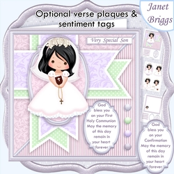1ST HOLY COMMUNION or CONFIRMATION Girl Black Hair & Verse 7.5 Decoupage & Insert Mini Kit