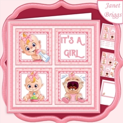 NEW BABY ITS A GIRL SQUARES 7.5 Decoupage & Insert Mini Kit