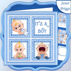 NEW BABY ITS A BOY SQUARES 7.5 Decoupage & Insert Mini Kit