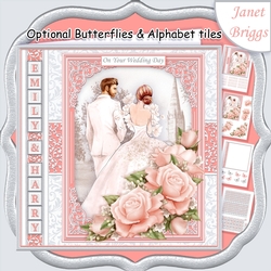 WEDDING DAY BRIDE & GROOM Coral Grey 7.5 Decoupage & Insert Kit