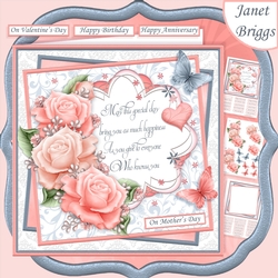 CORAL & GREY ROSES & VERSE 7.5 Decoupage & Insert Kit